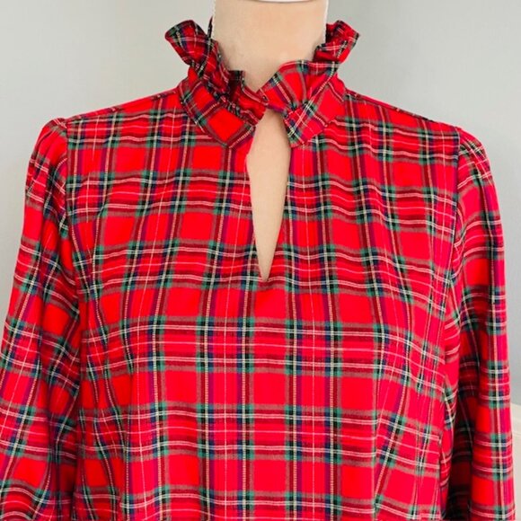 Jodifl Plaid Tartan Red Dress Ruffle Stand Collar Long Sleeve Tiered NWT Large - Picture 3 of 10